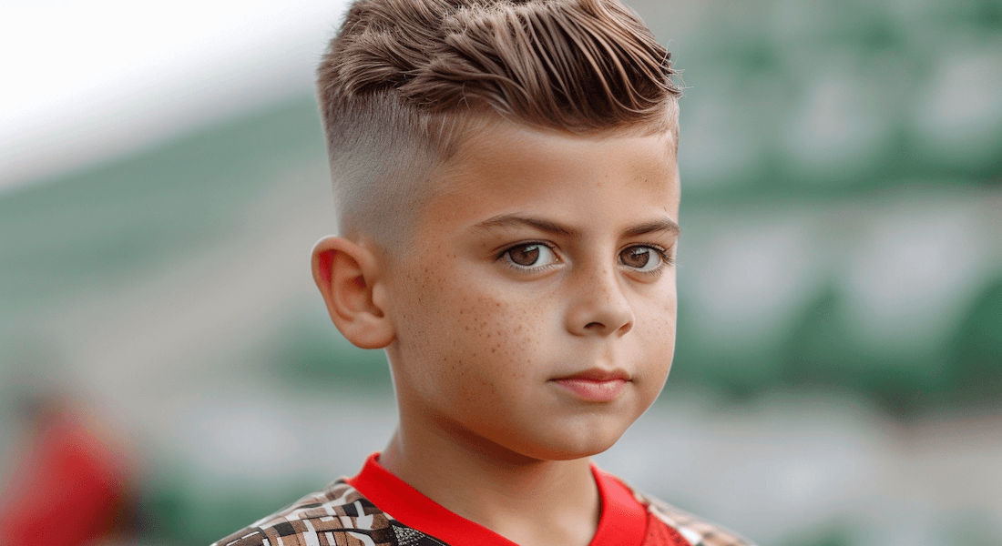 Dziecko w modnej fryzurze na piłkarza